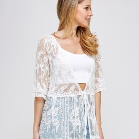 Romantic White Lace Long Kimono - Picture 4 of 7